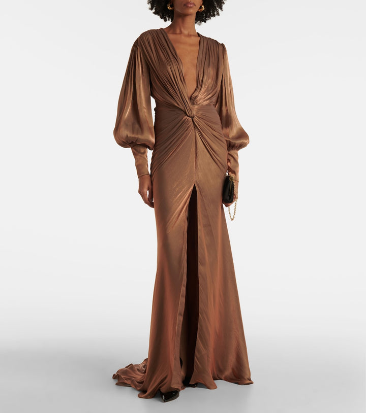 deep plunge satin gown with ruched waist – SIENNA
