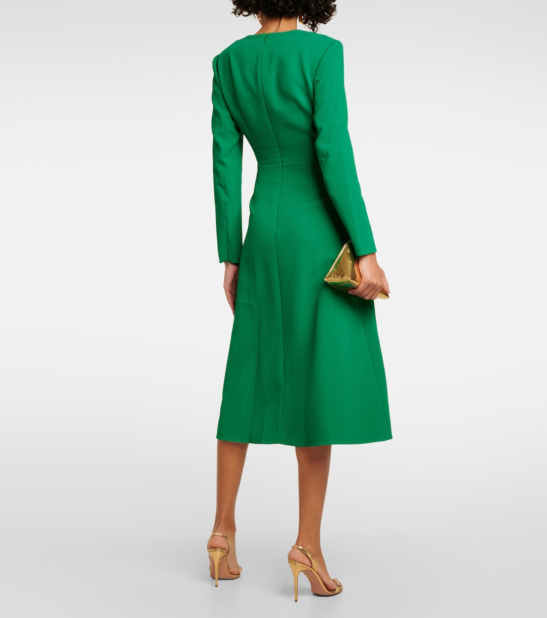 long-sleeve midi dress with draped waist – SILVEN