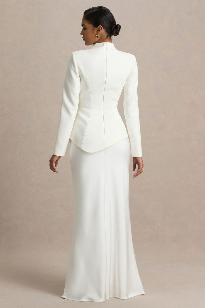structured long-sleeve gown with sculpted waist – AURORA
