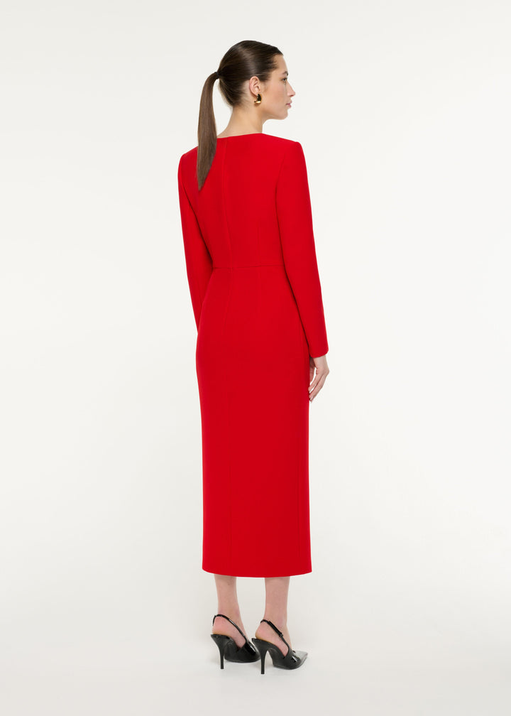 فستان متوسط ​​الطول برقبة مربعة وتفاصيل طيات منحوتة – لورين