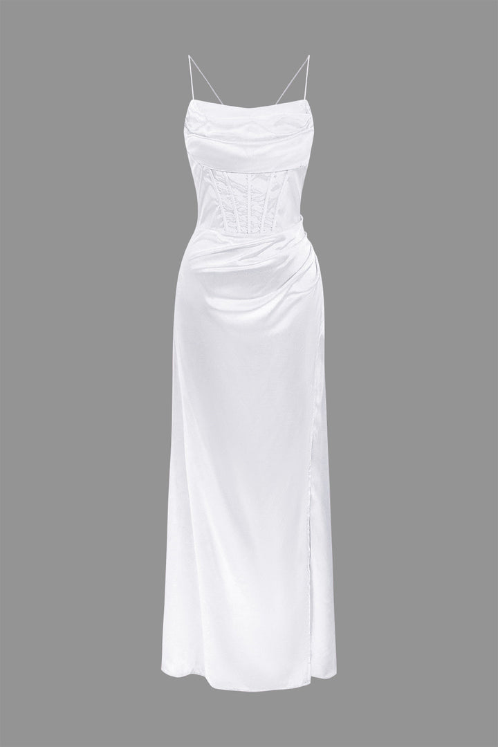 Corset Cowl Neck High Slit Maxi Dress