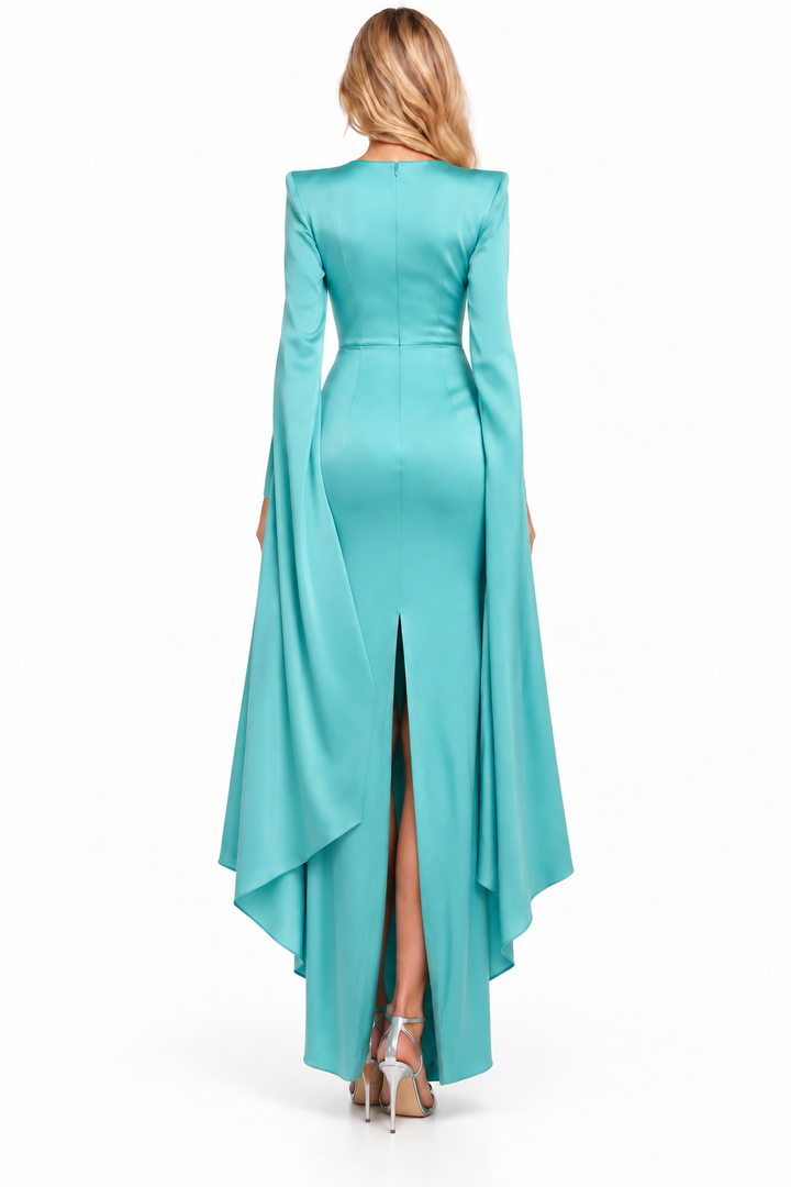 Satin Cape-Sleeve Gown - EVELINA