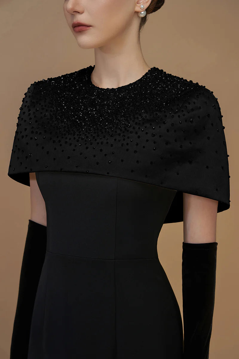 embellished mini-cape column gown – ADRIANA