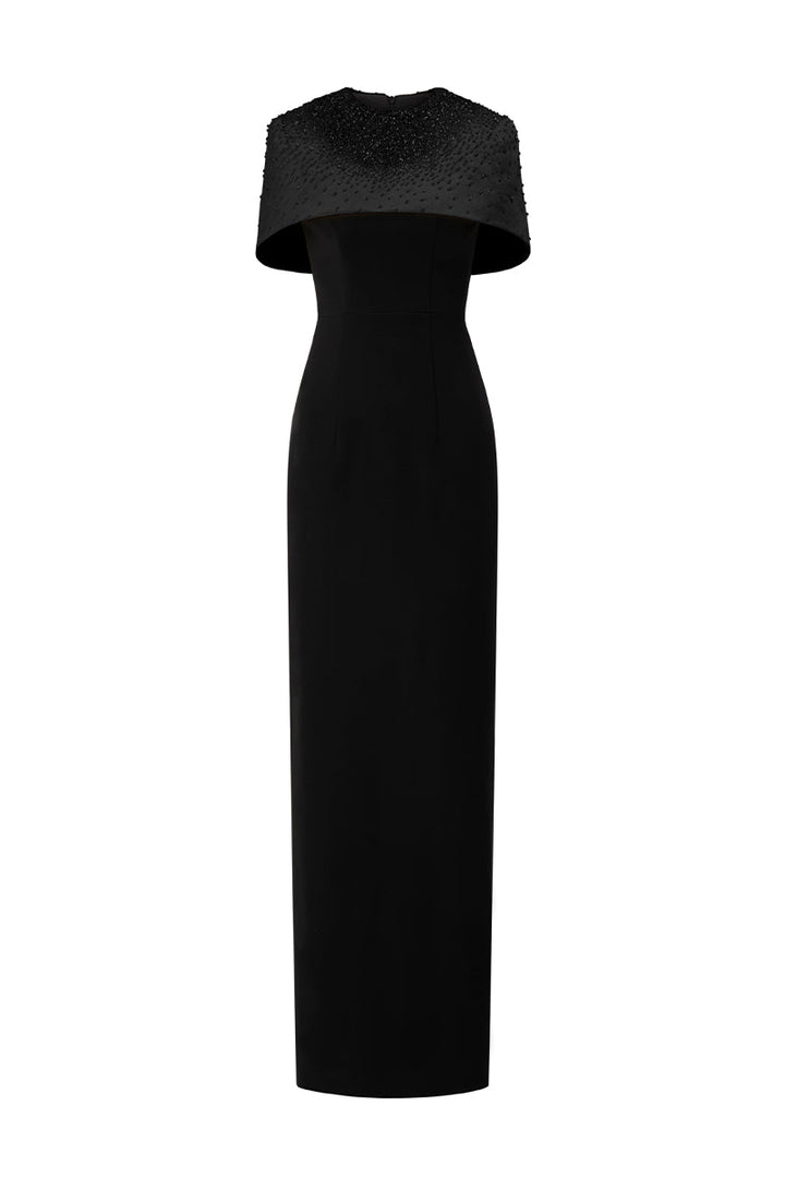 embellished mini-cape column gown – ADRIANA