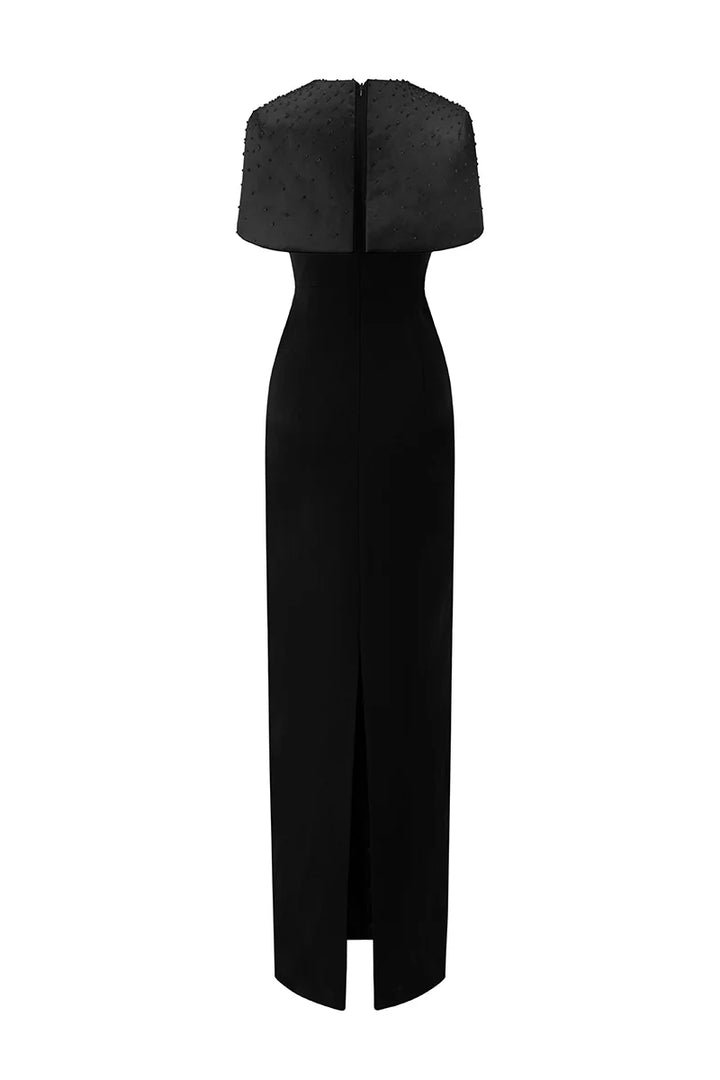 embellished mini-cape column gown – ADRIANA