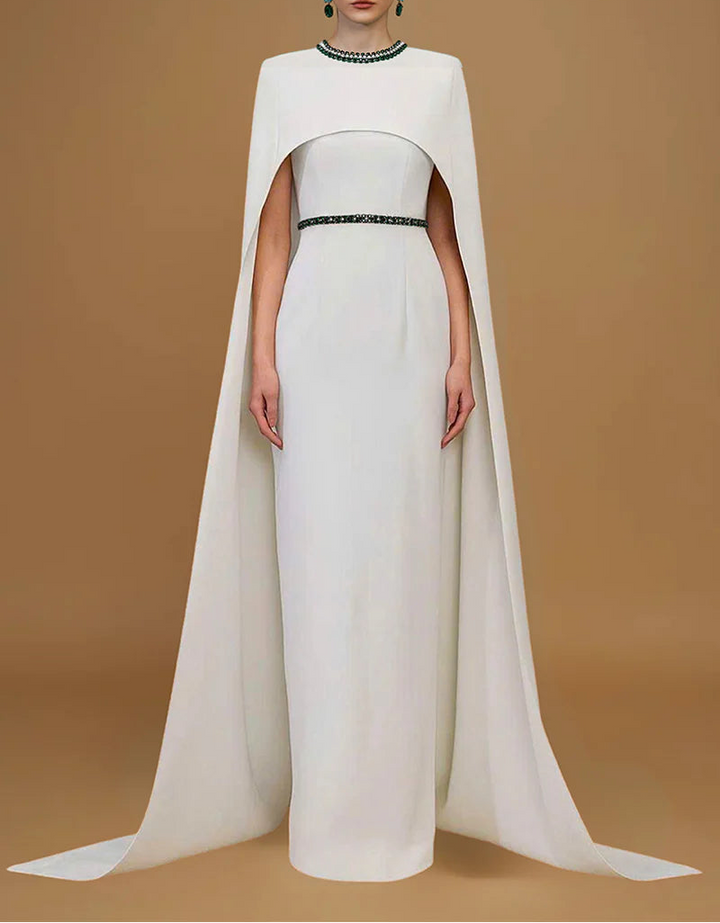embellished cape gown with emerald accents – ESMERALDA