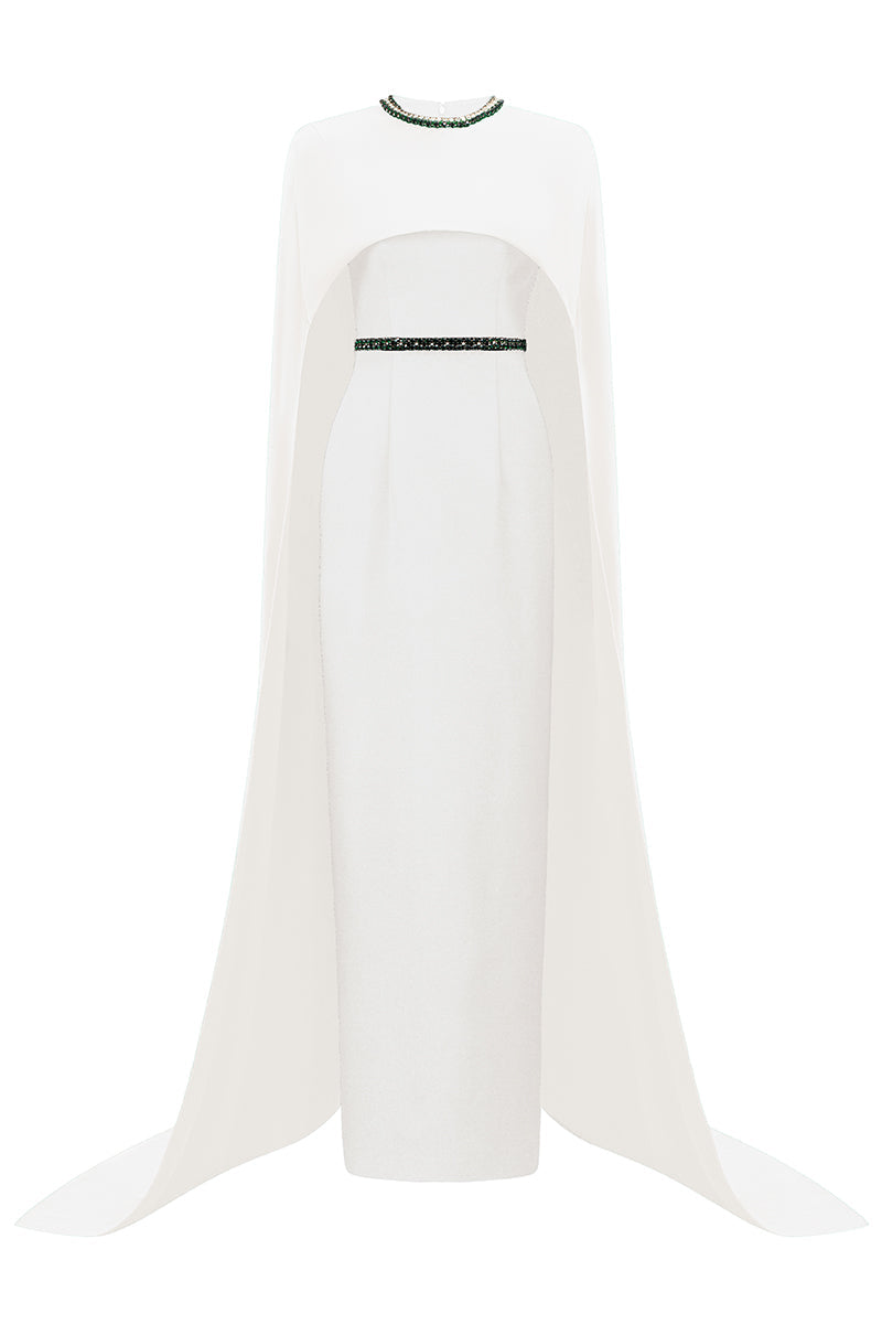 embellished cape gown with emerald accents – ESMERALDA