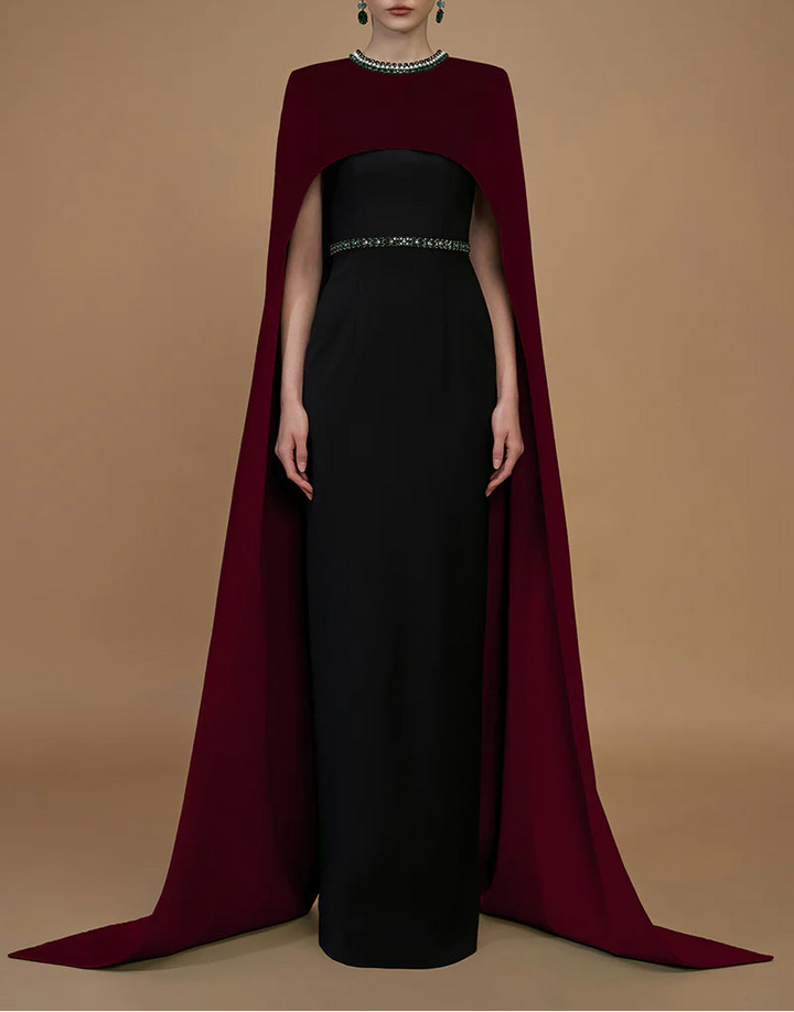 embellished cape gown with contrast drape – VICTORIA