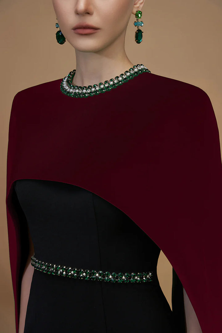 embellished cape gown with contrast drape – VICTORIA