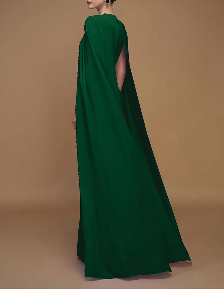 beaded cape gown with plunging neckline – SERAPHINA