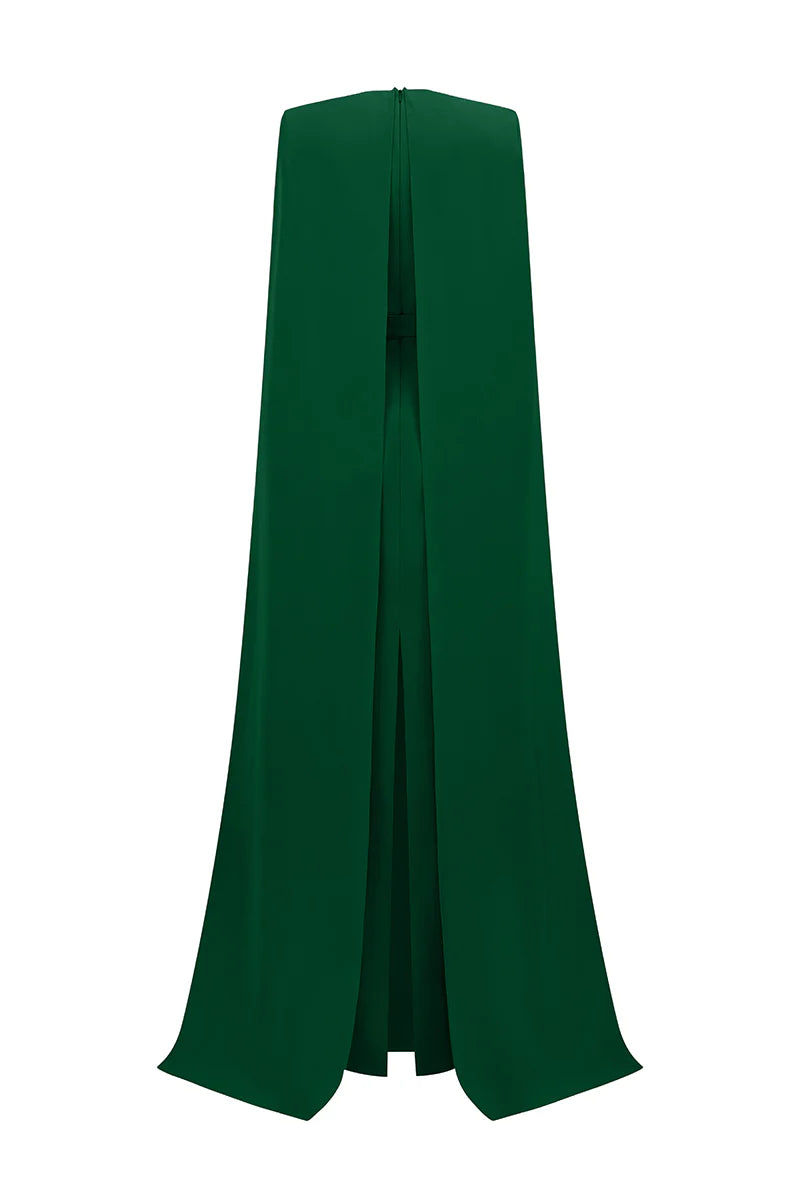 beaded cape gown with plunging neckline – SERAPHINA