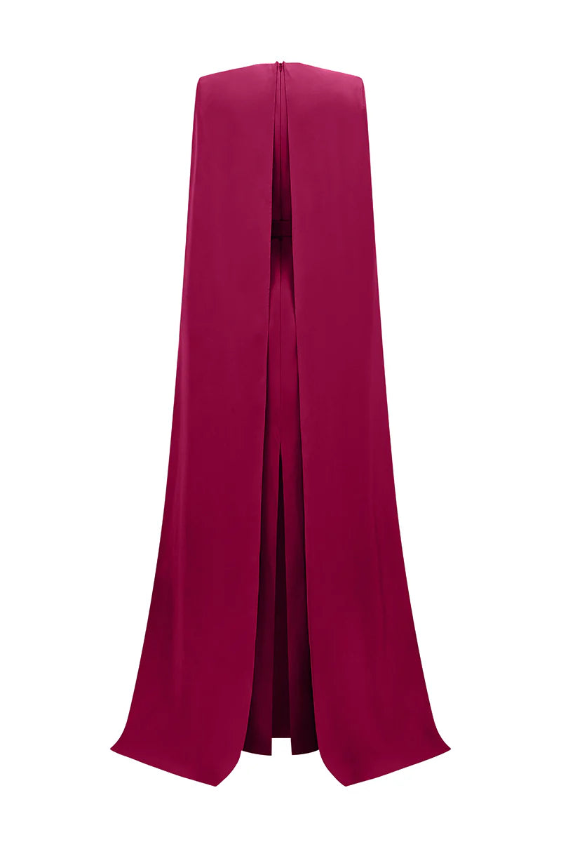 فستان كيب مطرز بالخرز مع فتحة رقبة منخفضة – روبينا