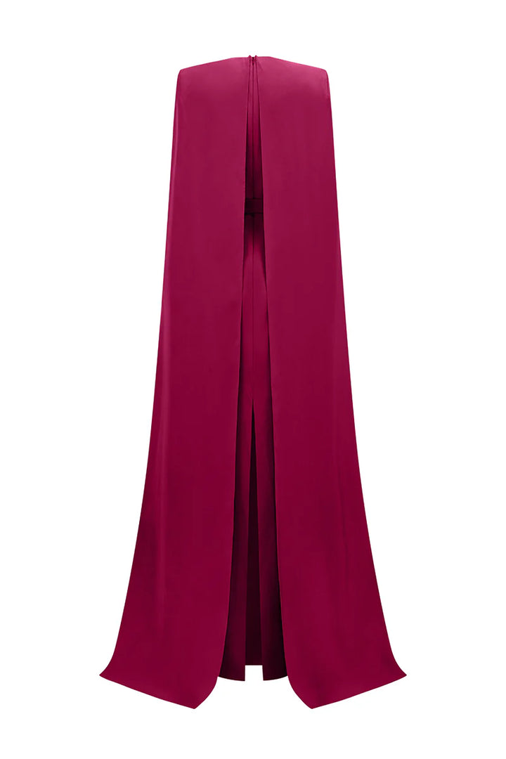 فستان كيب مطرز بالخرز مع فتحة رقبة منخفضة – روبينا