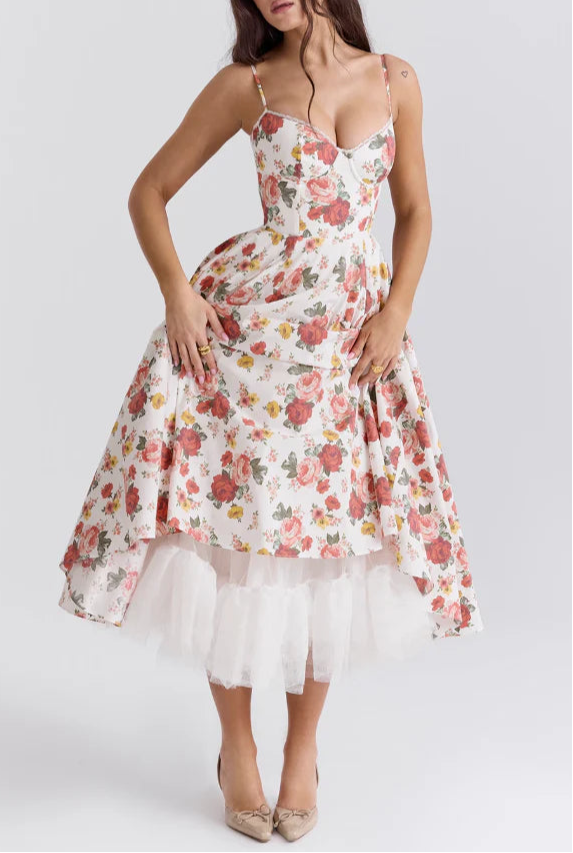 Geplooide top met uitlopende mouwen en maxi-rok set met tailleband – Rosiny 