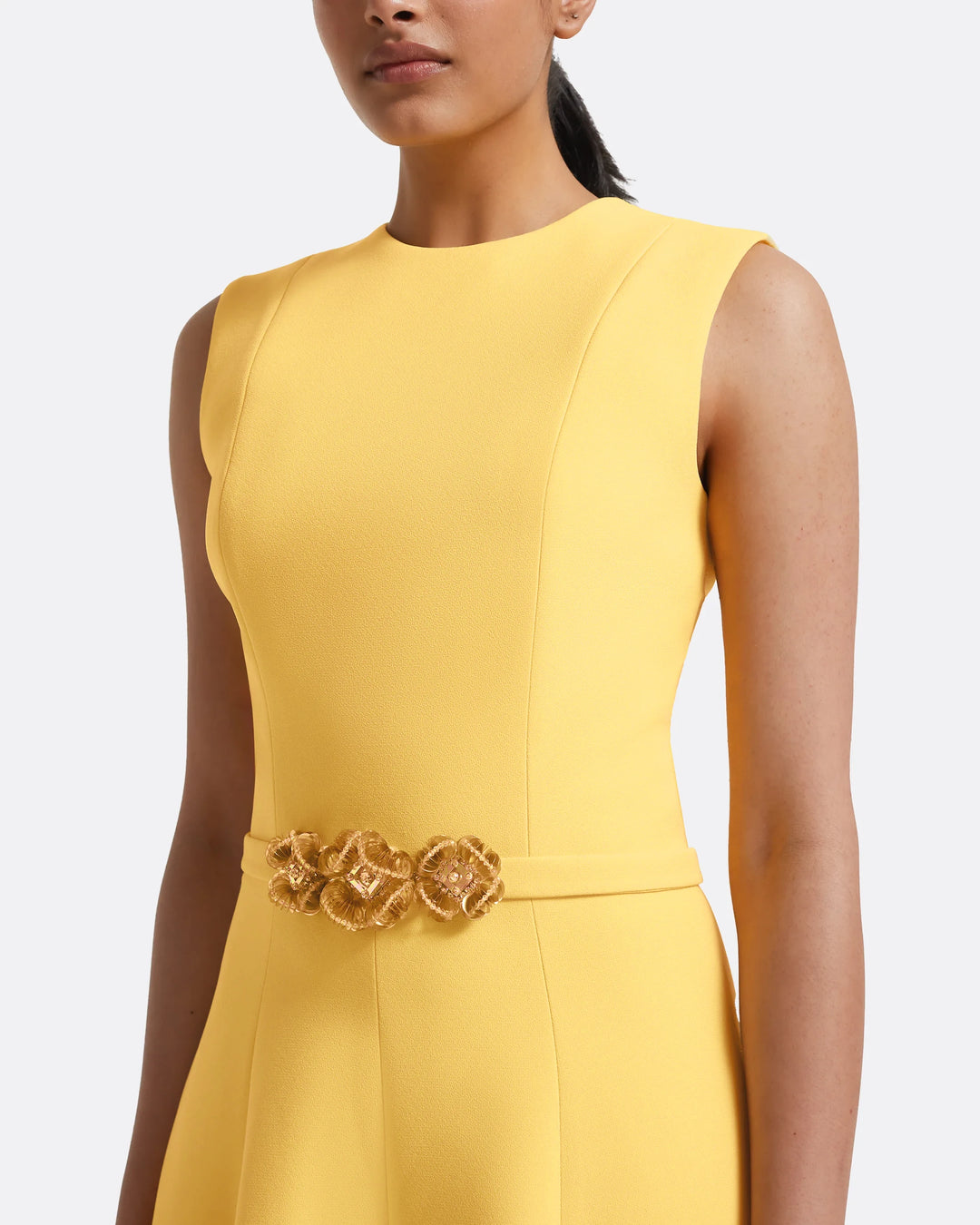 sleeveless asymmetrical hem dress with embellished belt – SUNRAY