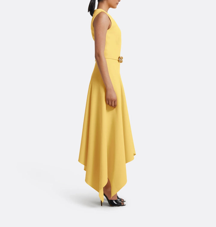 sleeveless asymmetrical hem dress with embellished belt – SUNRAY