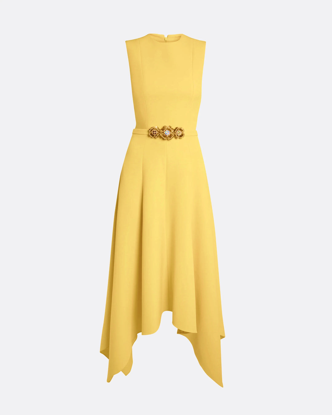 sleeveless asymmetrical hem dress with embellished belt – SUNRAY