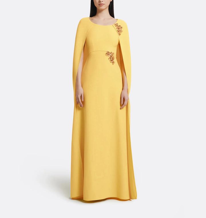 cape gown with floral embellishments – MARIGOLD
