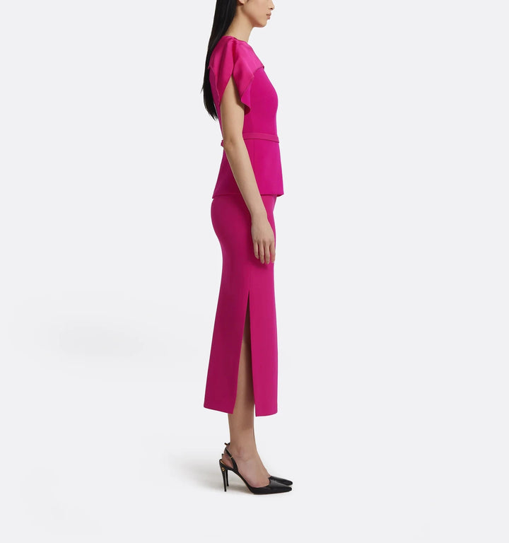 structured pencil dress with draped cape detail – ASIIEL
