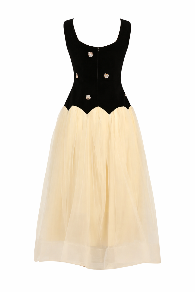 sleeveless bodice dress with embellished velvet top and tulle skirt – NOIRÉE