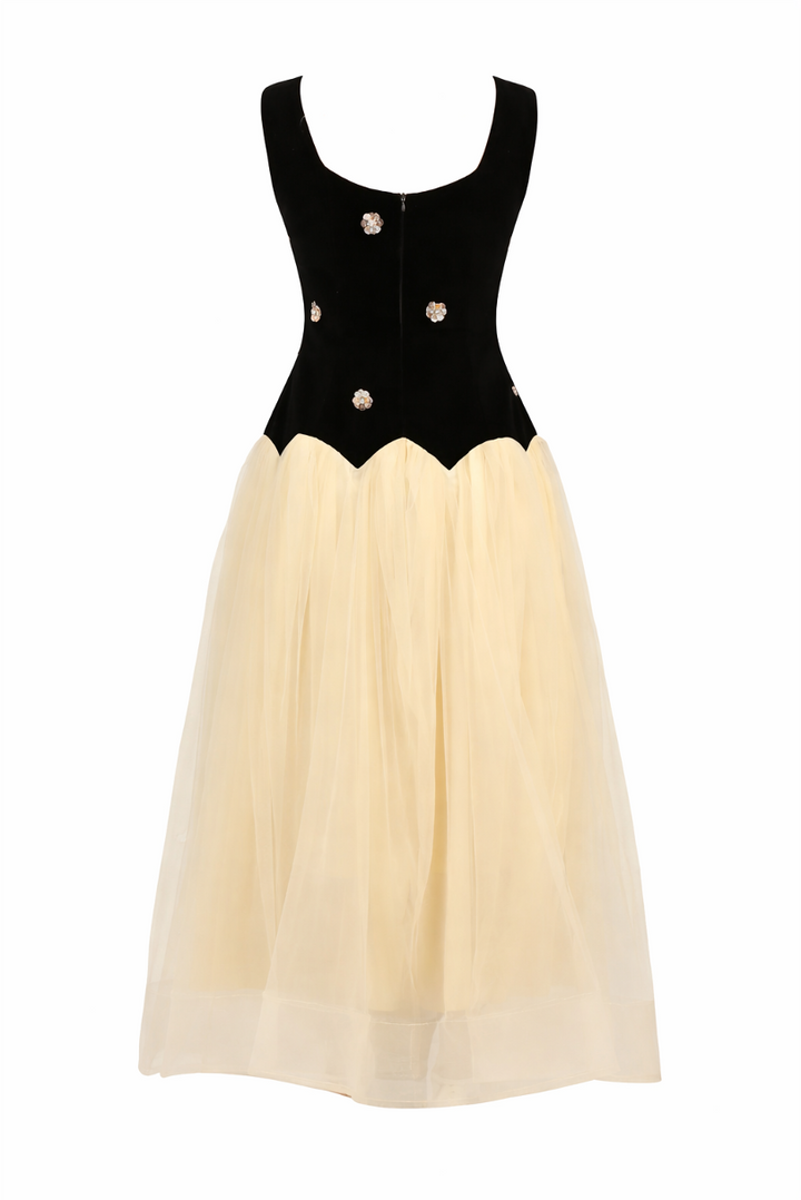 sleeveless bodice dress with embellished velvet top and tulle skirt – NOIRÉE