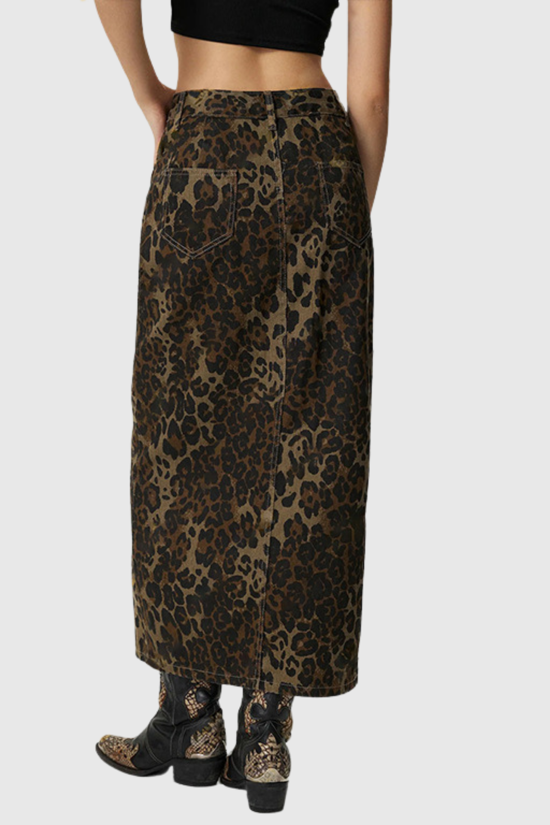 Agim Leopard Button Denim Skirt