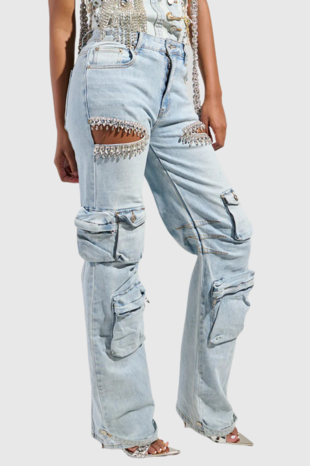 Ahava Diamond Cutout Cargo Jeans In Blue