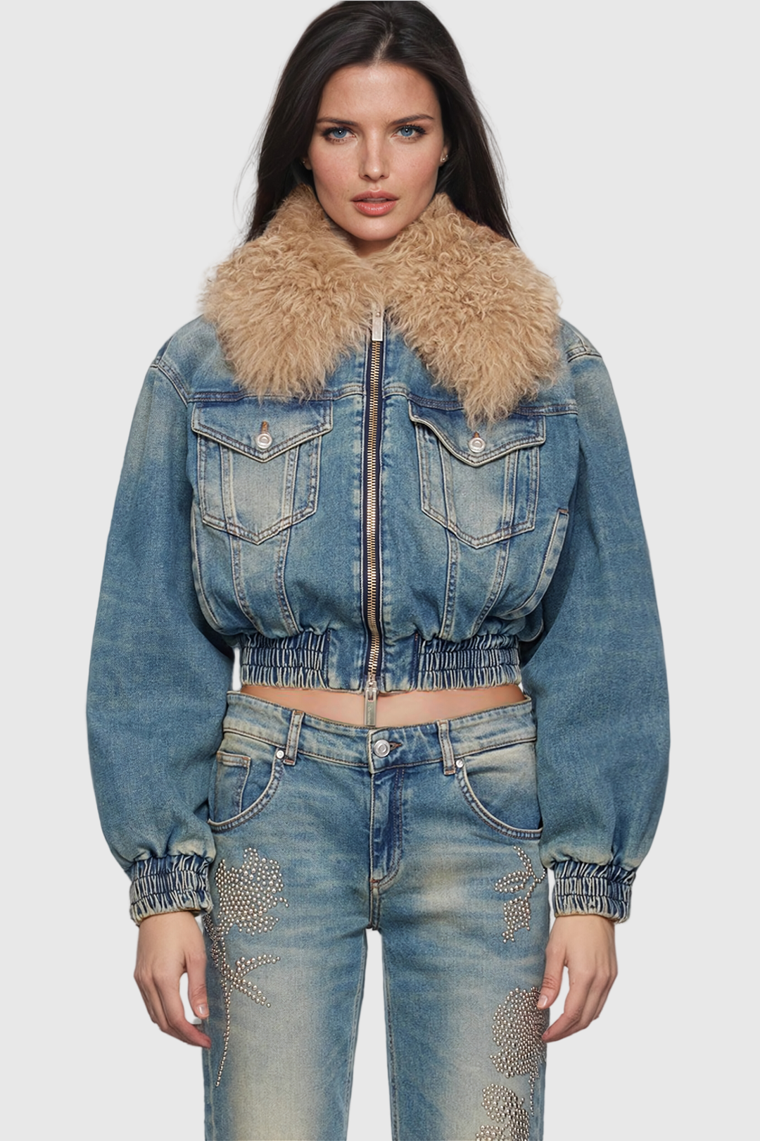 Akuna Faux Fur Ruch Pocket Denim Jacket