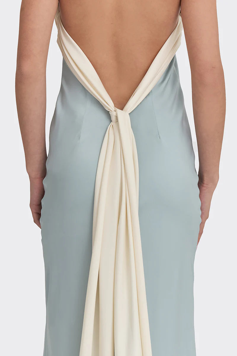 halter satin gown with contrast draped tie – ANGELINE