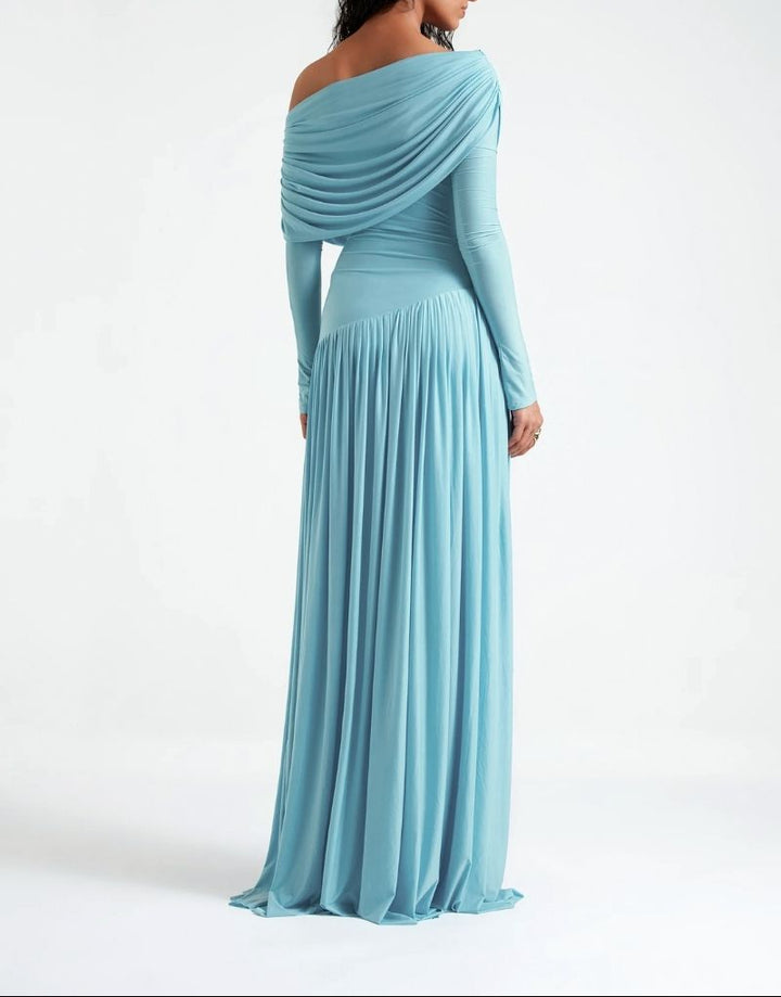 off-shoulder draped jersey gown – ARIA