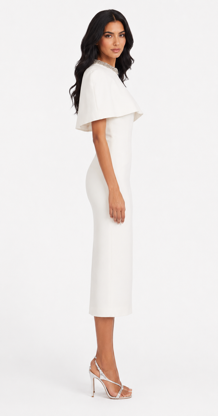 Cape Overlay Midi Dress - Firla