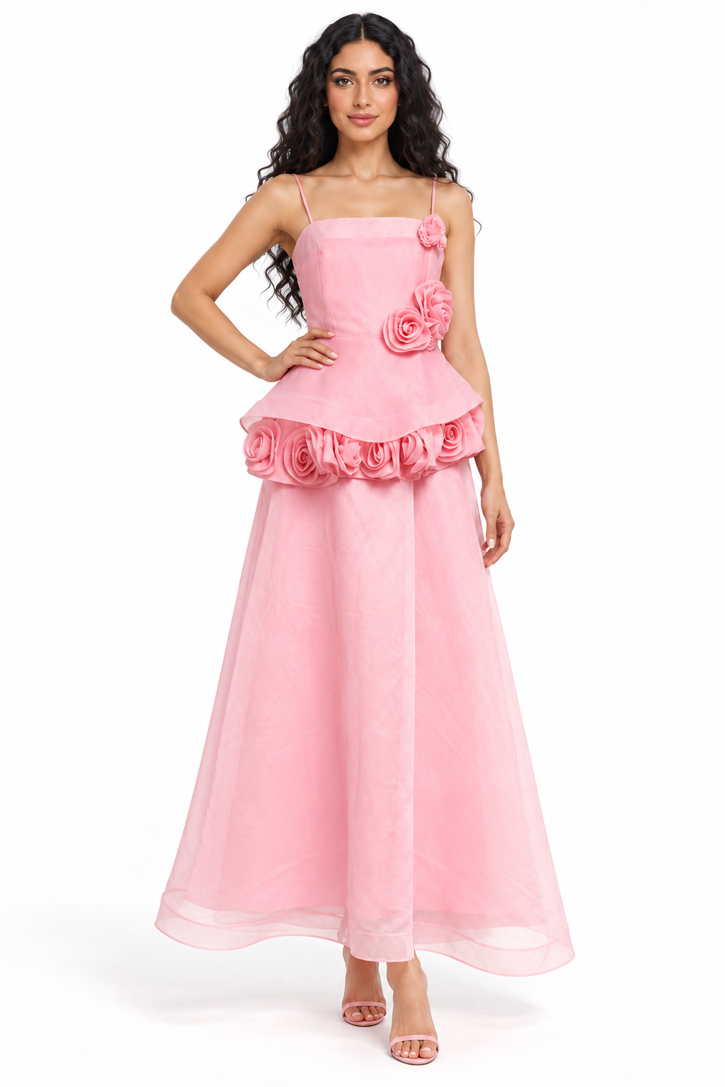 Floral Rosette Peplum Evening Gown - Rosamira