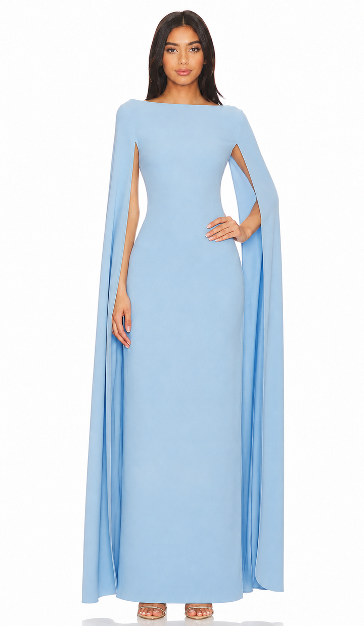 Cape Sleeve Column Maxi Dress - Sky