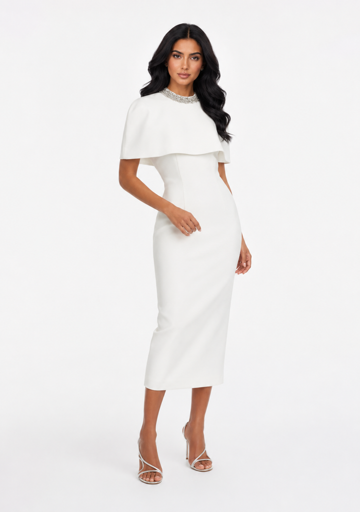 Cape Overlay Midi Dress - Firla