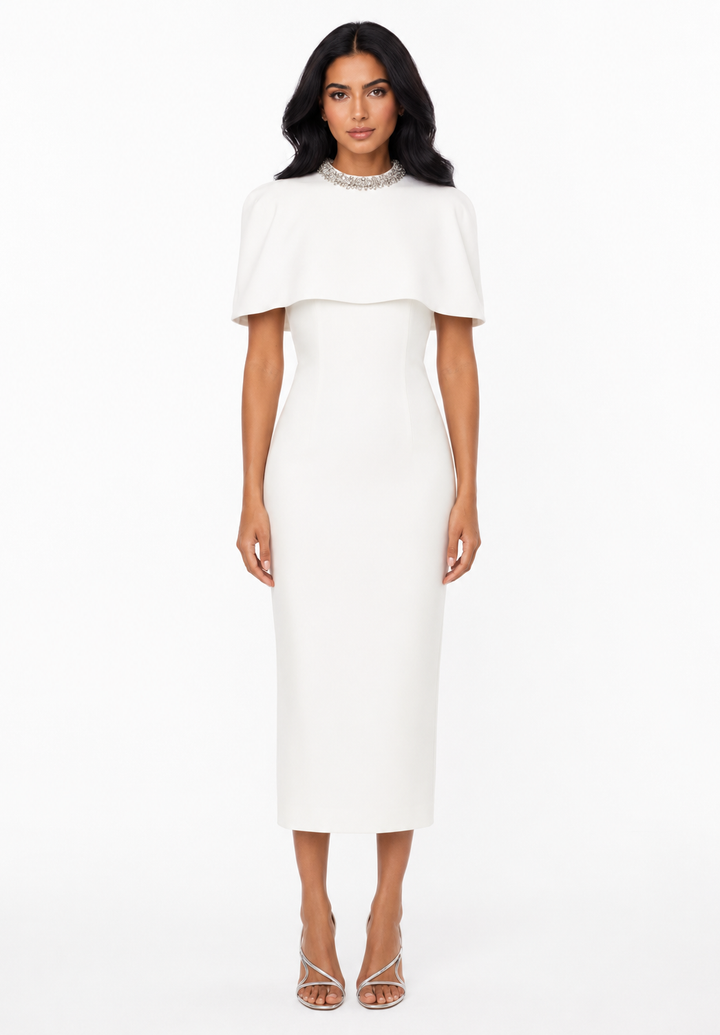 Cape Overlay Midi Dress - Firla
