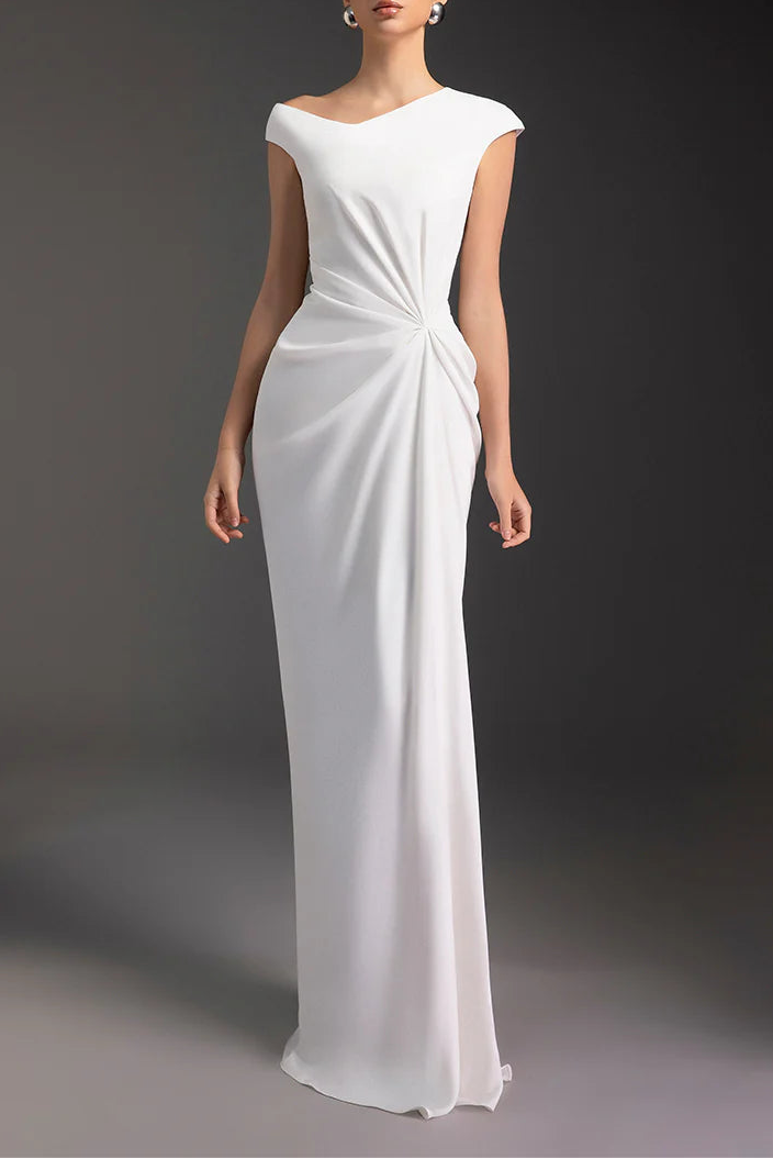 asymmetric-drape column gown – IVORY