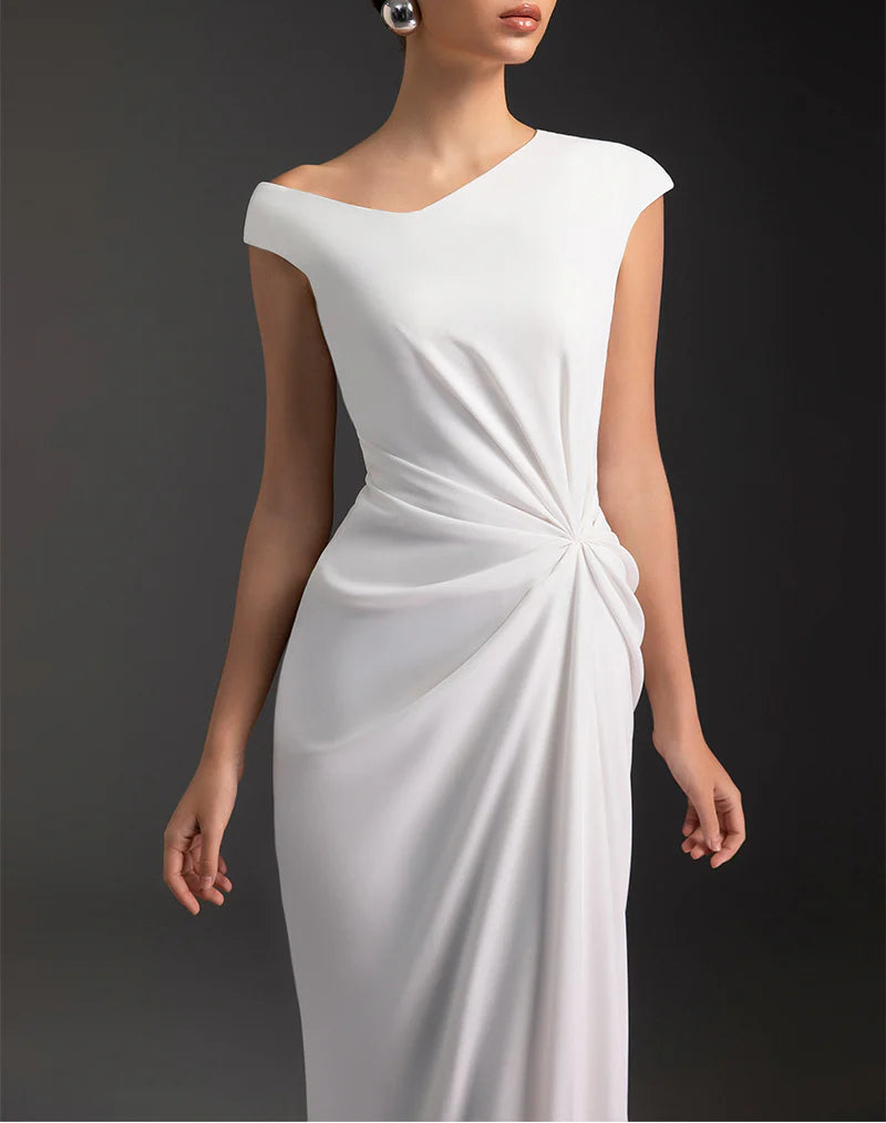 asymmetric-drape column gown – IVORY