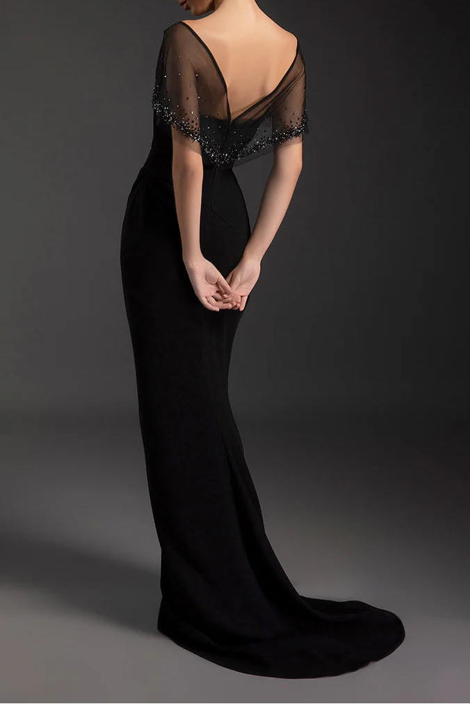 فستان حورية البحر بغطاء شبكي مطرز بالخرز – نوير