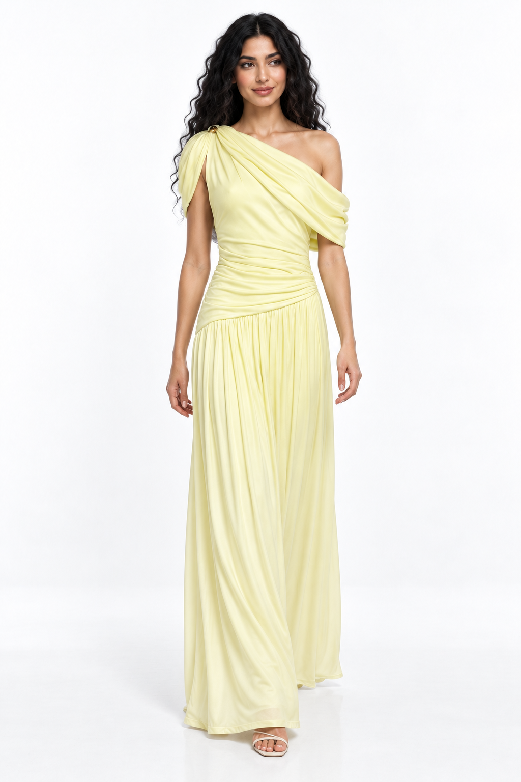 Asymmetric Ruched One-Shoulder Evening Gown - Rosavina