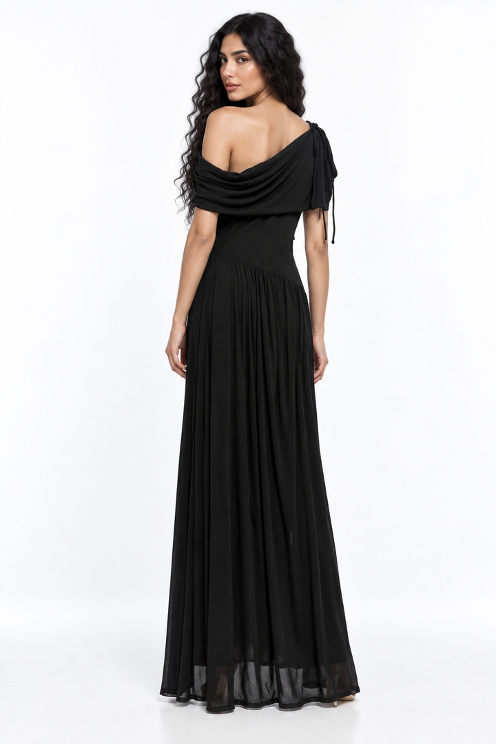 Asymmetric Ruched One-Shoulder Evening Gown - Rosavina
