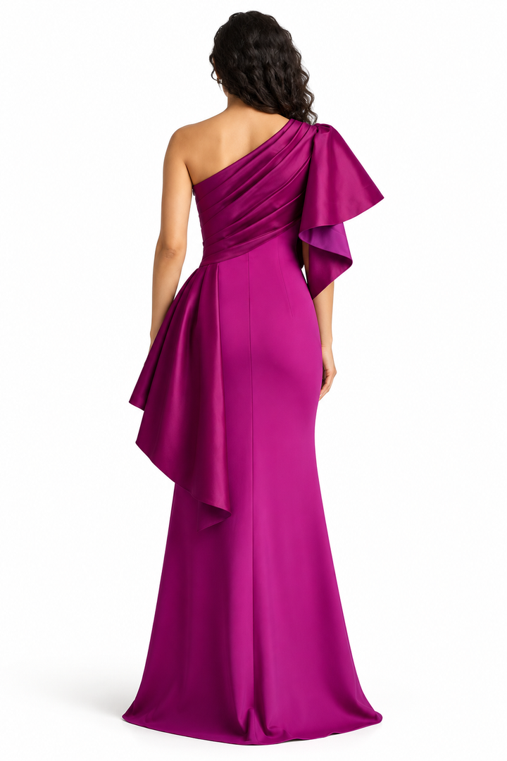 One-Shoulder Draped Satin - Magentaire