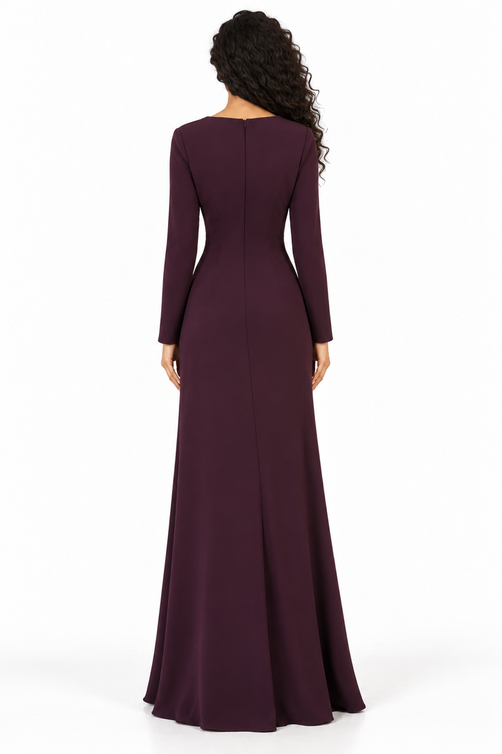 Plum Crystal Embellished Draped Maxi Dress - Elara