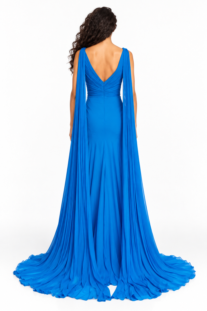 Azure Pleated Cape Gown -Celestine