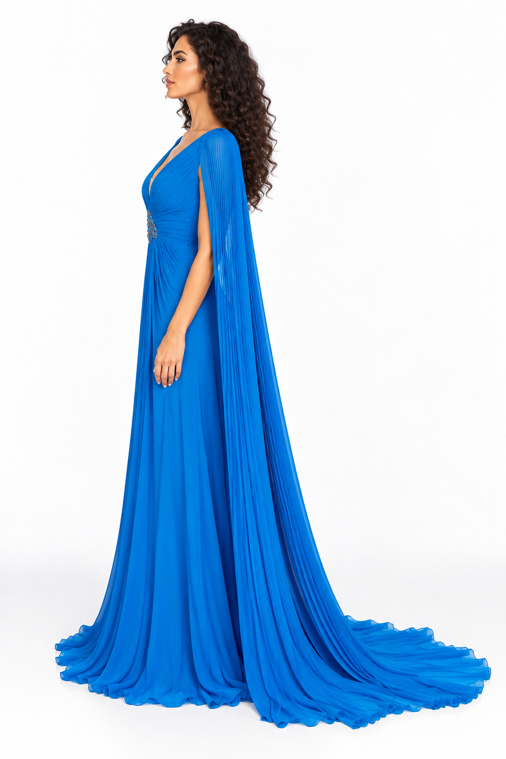 Azure Pleated Cape Gown -Celestine