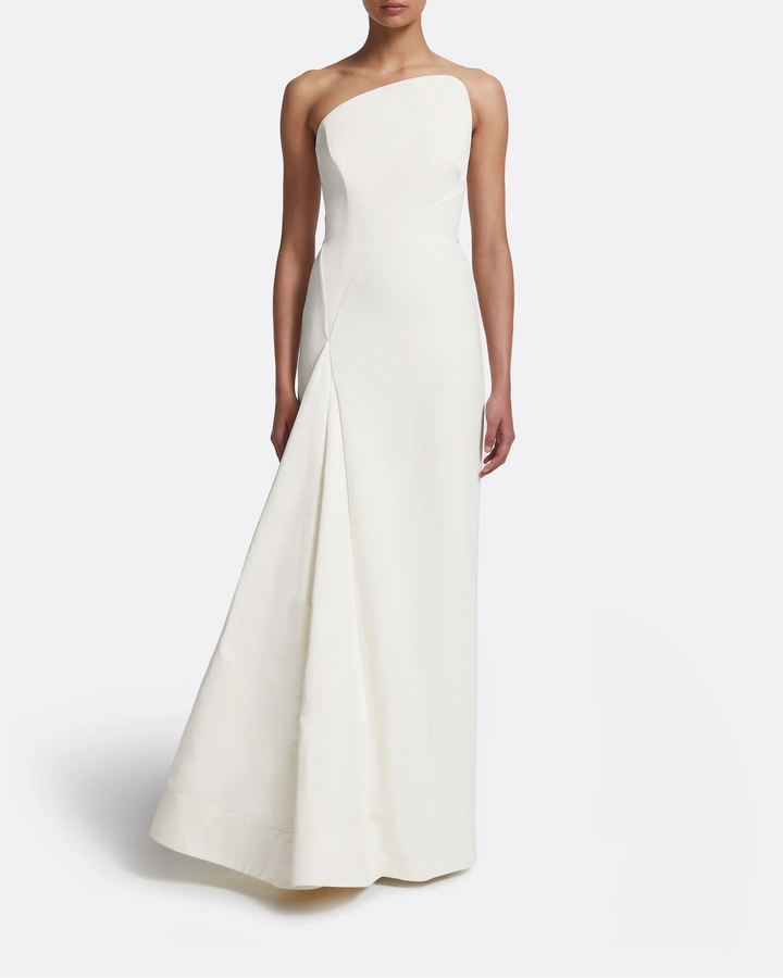 one-shoulder draped A-line gown – SOLENE