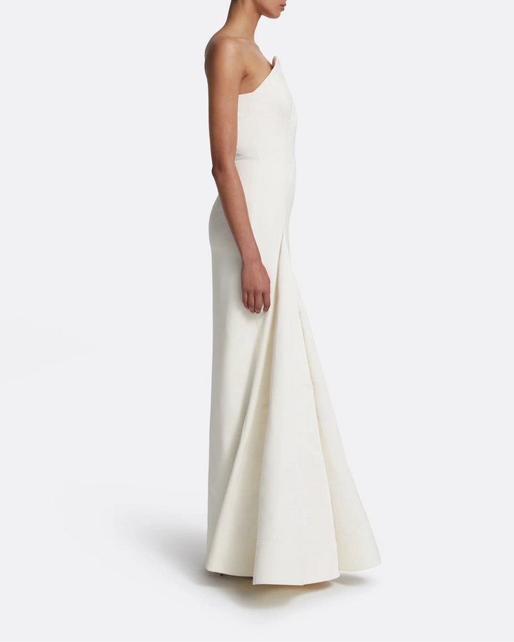 one-shoulder draped A-line gown – SOLENE