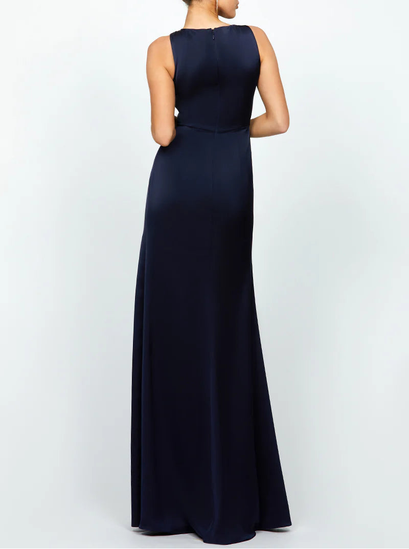 draped cowl-neck satin gown – MIDNIGHTE