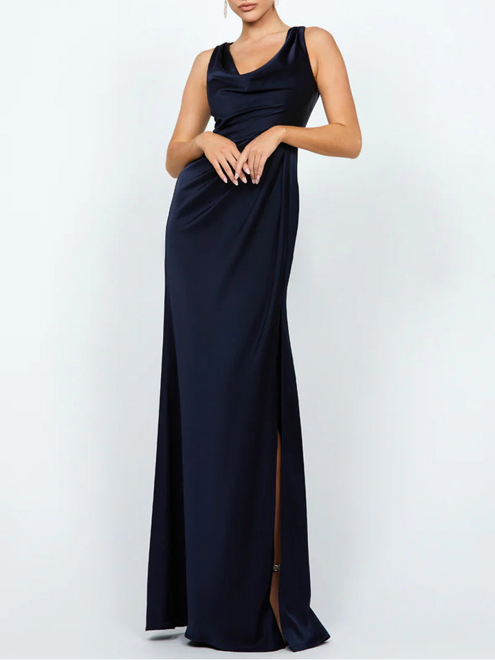 draped cowl-neck satin gown – MIDNIGHTE