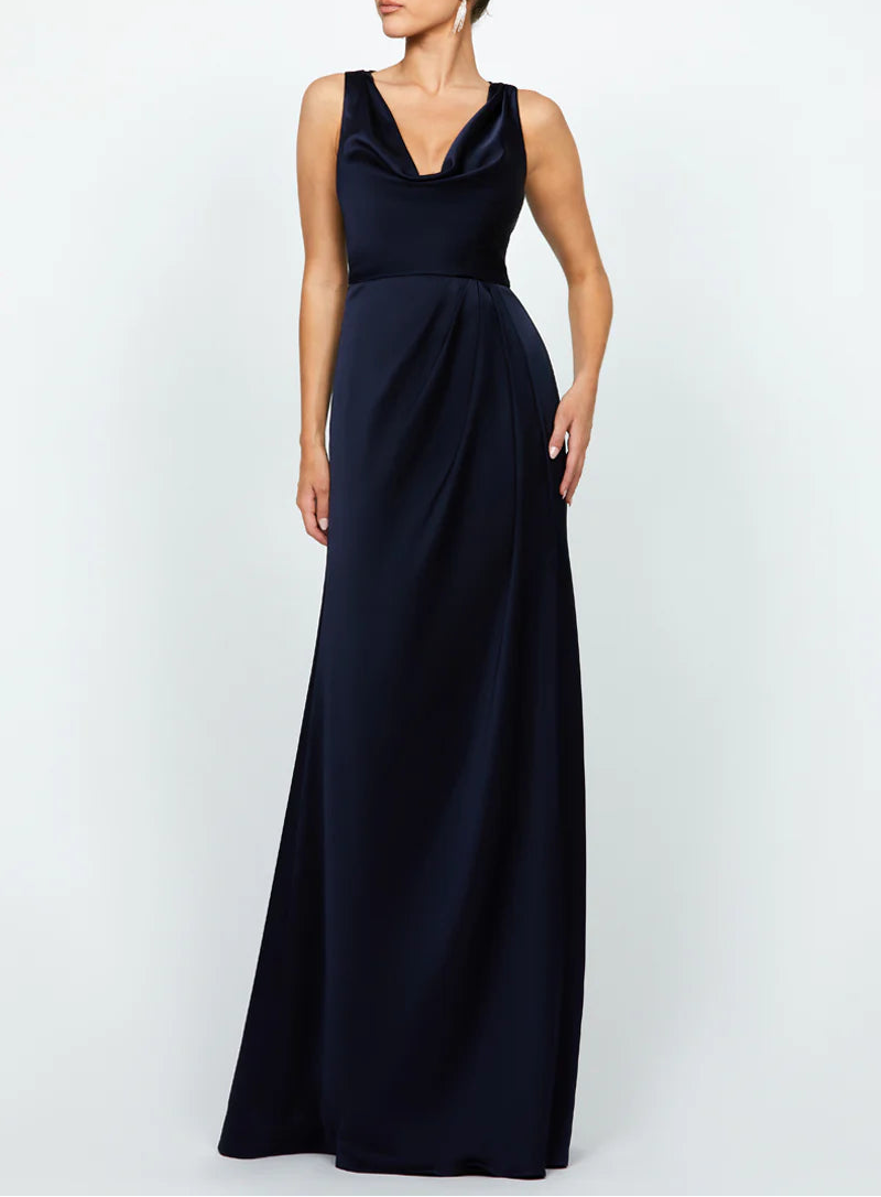 draped cowl-neck satin gown – MIDNIGHTE
