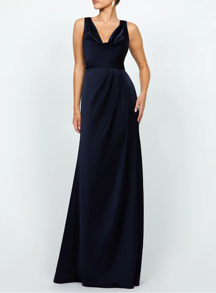 draped cowl-neck satin gown – MIDNIGHTE